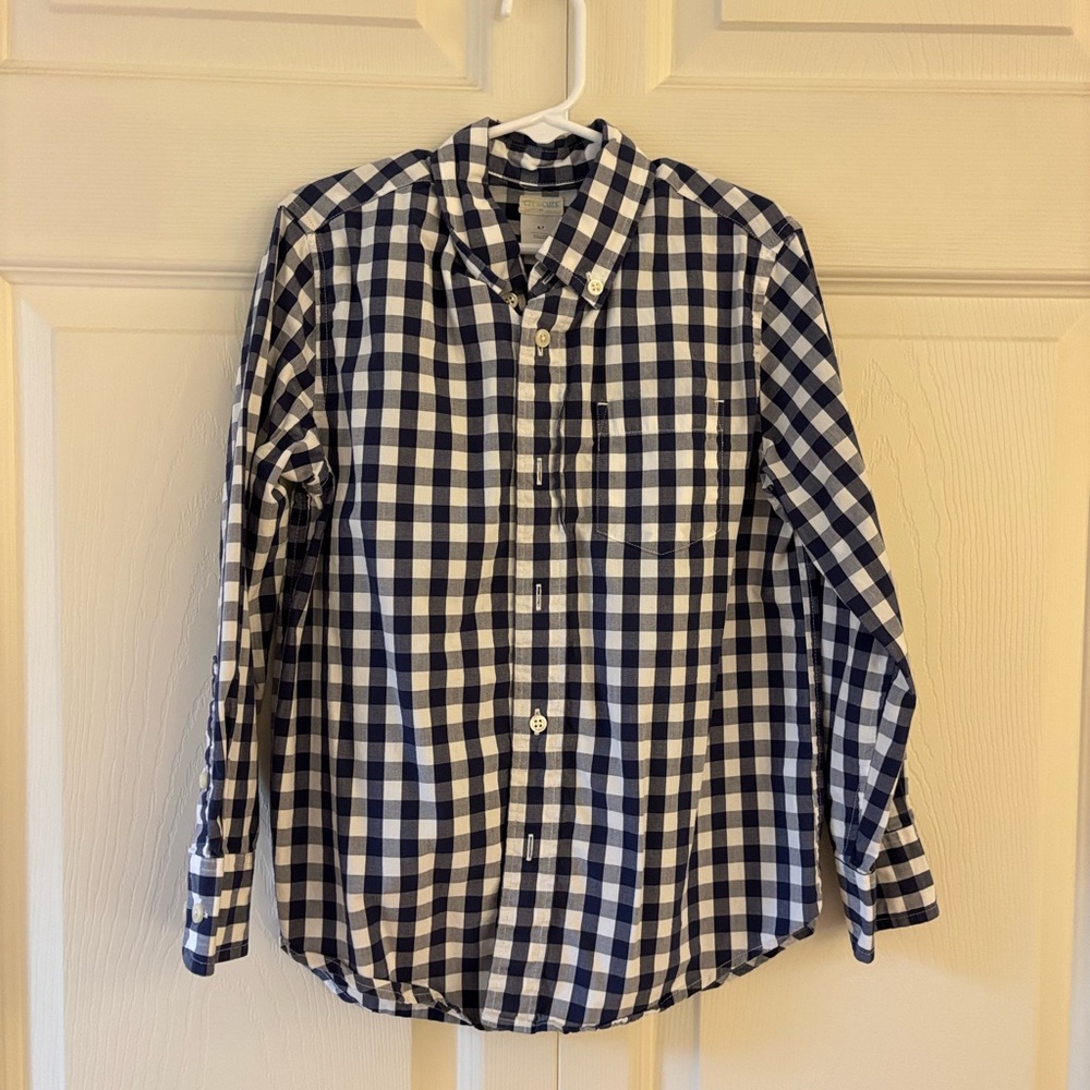 J. Crew Crewcuts Boys Blue Checkered Shirt Sz 6-7